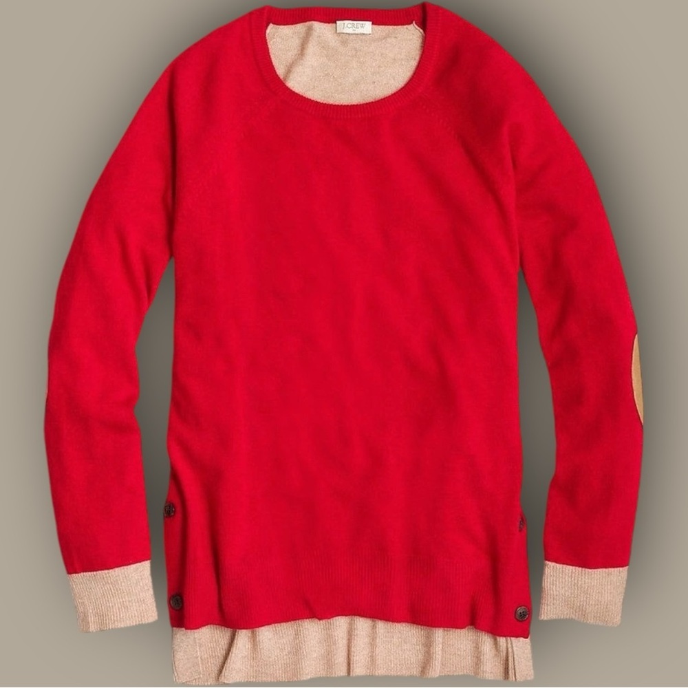 J. Crew Factory Red & Tan Colorblock Side Button … - image 1